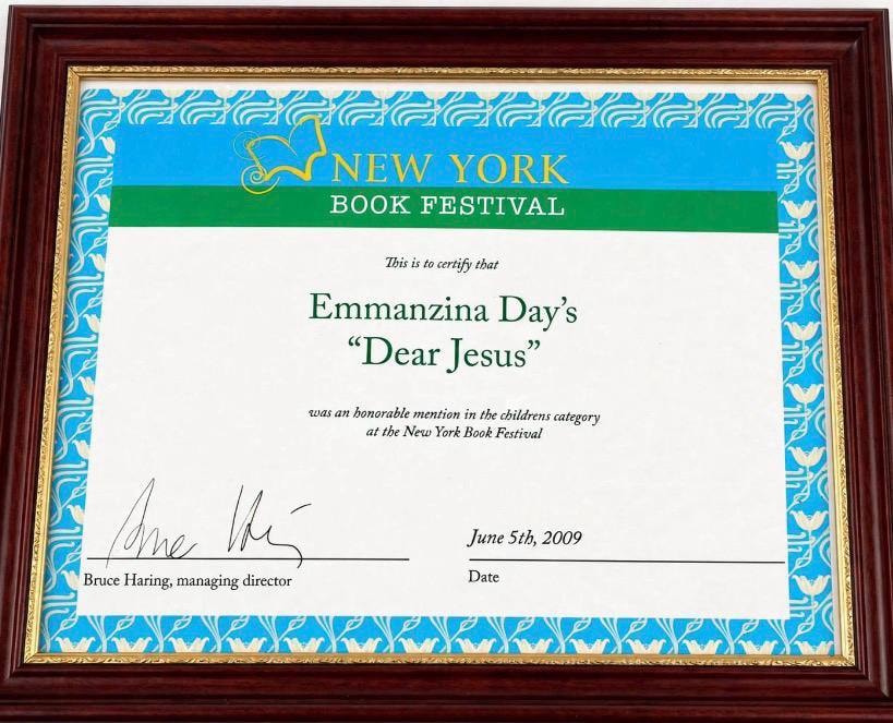 New York Book Festival Honorable Mention certificate for Dear Jesus